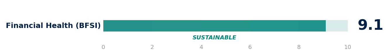 BFSI score breakdown — 9.1 out of 10, Sustainable band